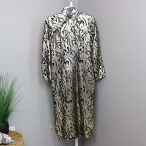 Vintage Handmade Gold & Black Lame Brocade Dress High Neck Long Sleeve Glam M/L